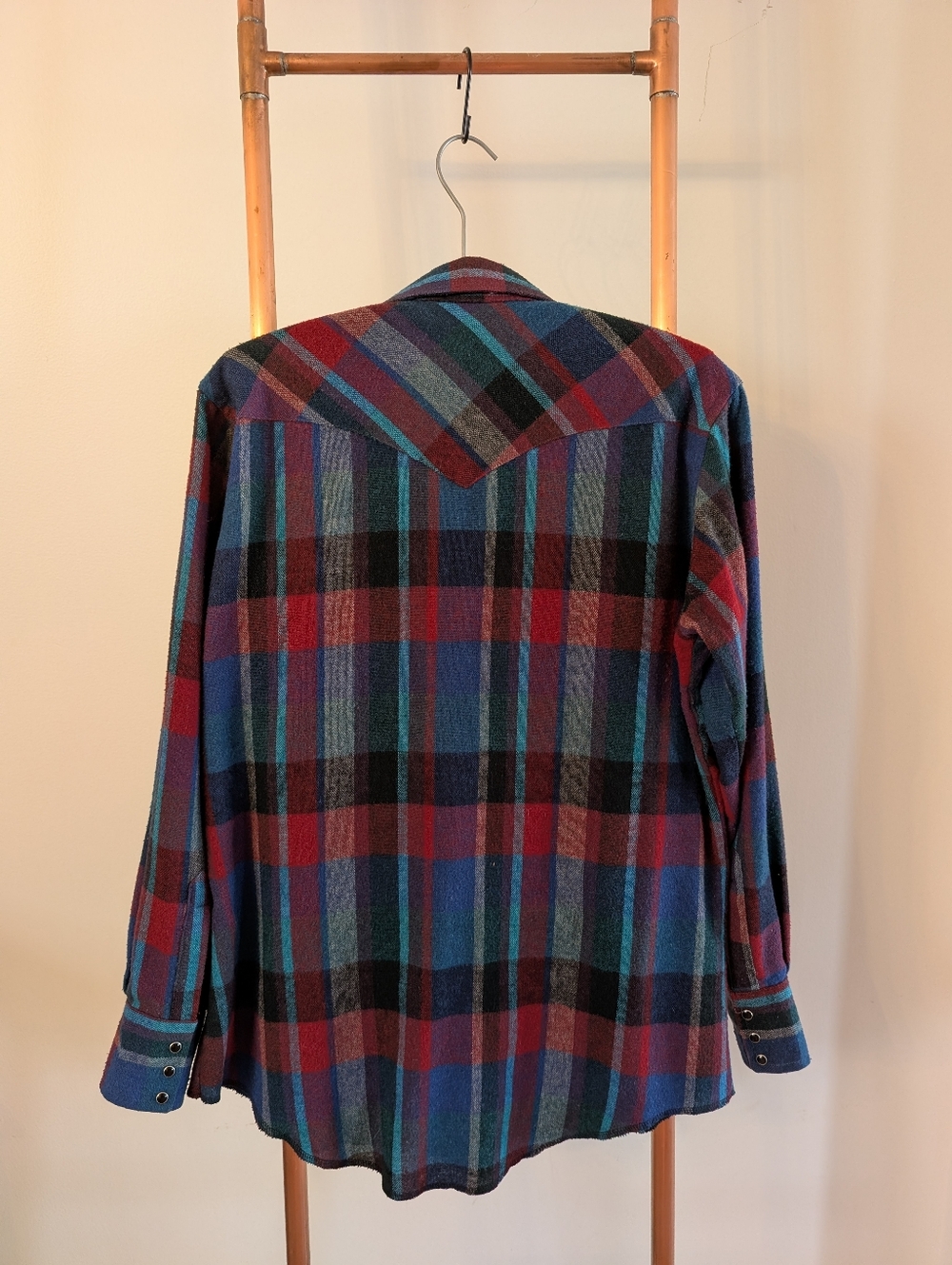 80s "Wrangler - Cowboy Cut - Regular Fit" Multicolor Plaid Western Flannel Shirt - Picture 9 of 10